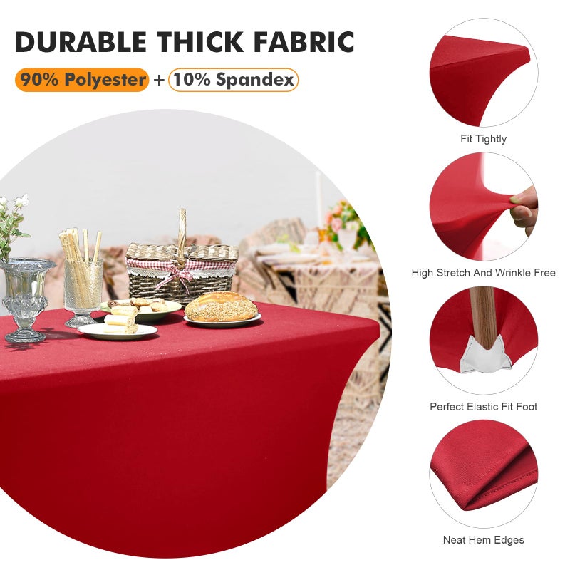 SEPARO 2 Pack 4 Ft Red Table Cover Fitted Rectangular Tablecloth Stretchable Fabric Table Cloth 4 ft Wrinkle-Free for Party Tradeshows Banquet Weddings Cocktail - Image 3